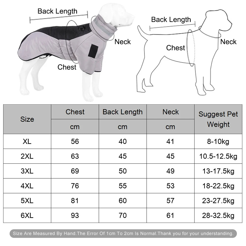 High-neck Warm Dog Jacket Cotton Coat Reflective Vest Thicken Autumn Winter Pet Clothes for Medium Large Dog