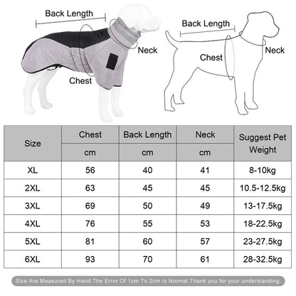 High-neck Warm Dog Jacket Cotton Coat Reflective Vest Thicken Autumn Winter Pet Clothes for Medium Large Dog