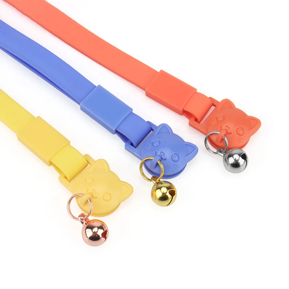 PVC Cute Cat Collar With Small Bell Waterproof Adjustable Catroon Kitten Neacklace Pet Collars