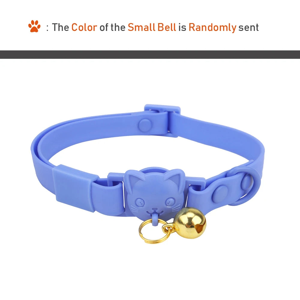 PVC Cute Cat Collar With Small Bell Waterproof Adjustable Catroon Kitten Neacklace Pet Collars