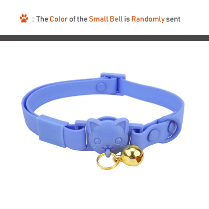 PVC Cute Cat Collar With Small Bell Waterproof Adjustable Catroon Kitten Neacklace Pet Collars