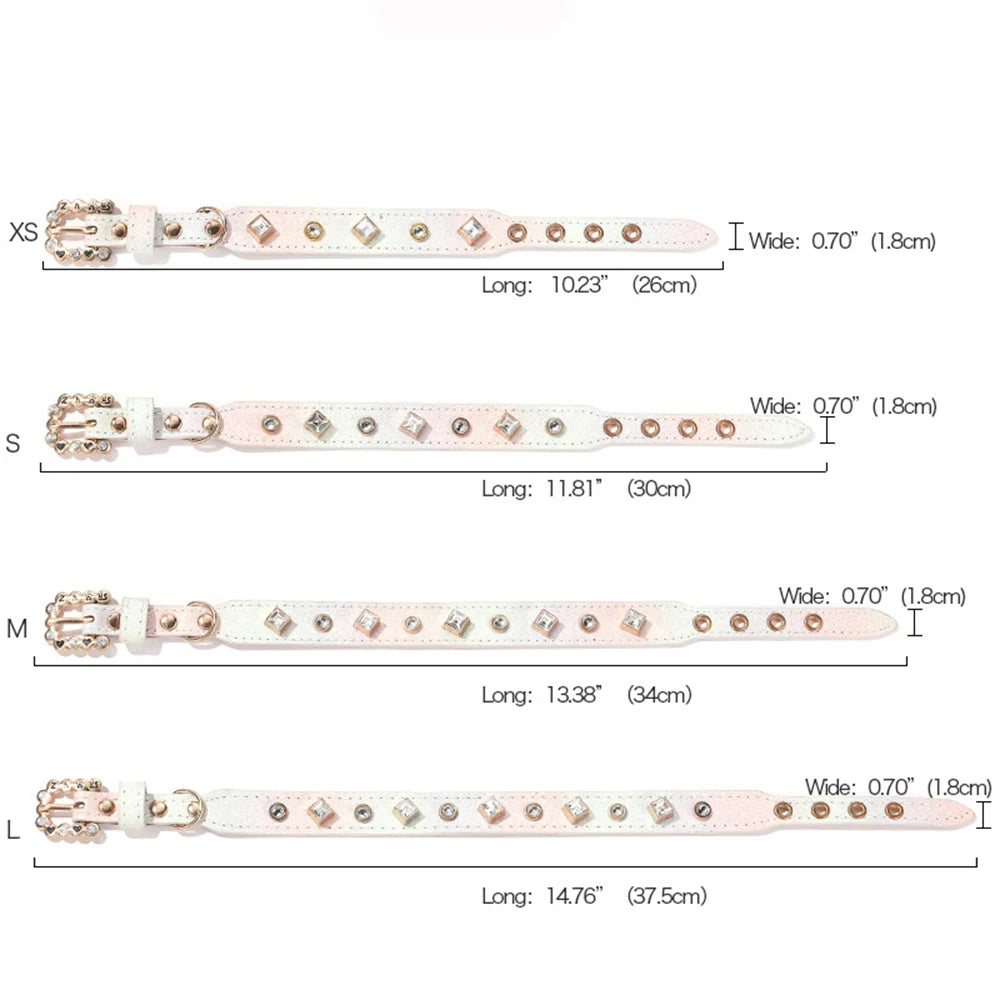 PU Dog Collar Artificial Leather Rhinestone Puppy Necklace Pendant Pet Cat Collar