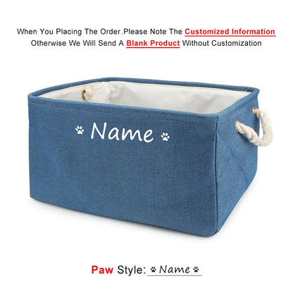 S/M/L Custom Name Pet Toy Basket Cat Dog Foldable Box Print Storage Baskets For Clothes Pets Accessories