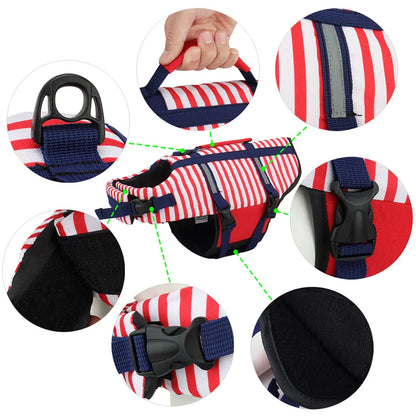 Stripe Dog Life Jacket Swimsuit Life Vest Summer Reflective Puppy Float Coat Swim Clothes Pet Vest