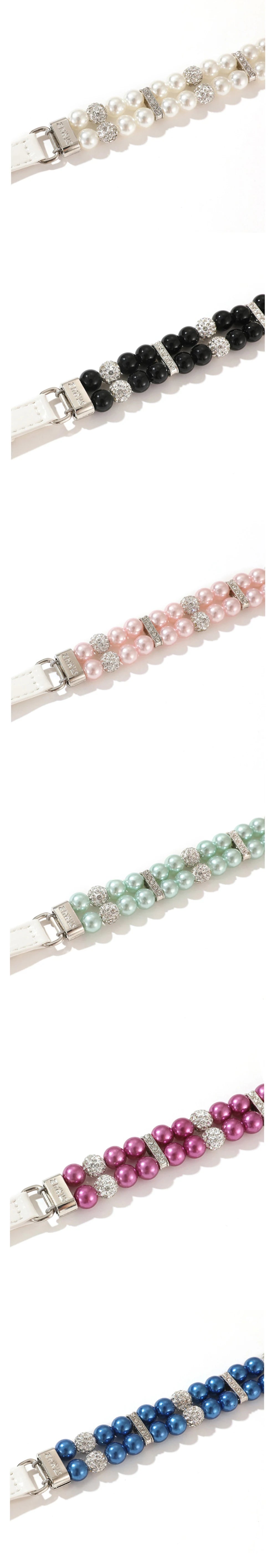 Pearl Pet Collar Artificial Pearls Rhinestone Dog Collar For Cat Necklace Wedding Party Pink Blue Green