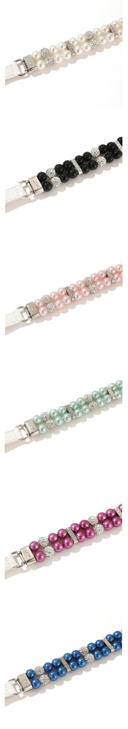Pearl Pet Collar Artificial Pearls Rhinestone Dog Collar For Cat Necklace Wedding Party Pink Blue Green