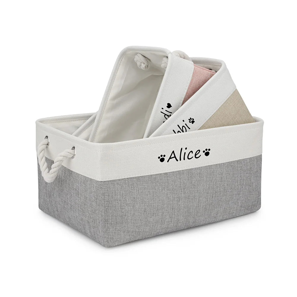 DIY Personalized Cat Dog Clothes Container Pet Toy Basket Foldable Box Bin Print Storage For Custom Name